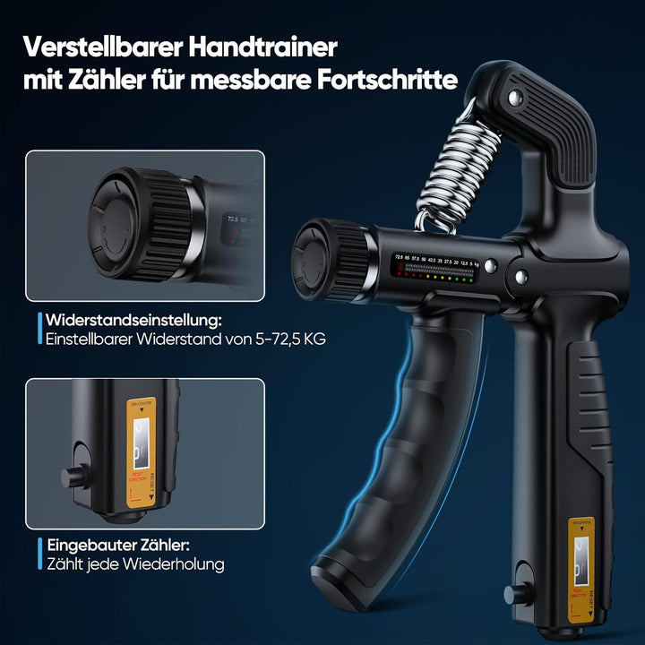 FitBeast Griffkraft-Tester mit einstellbarem Griffkrafttrainer &amp; Fingertrainer - Fortschritt verfolg