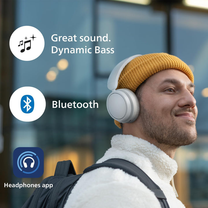 Philips TAH5219WT Leichter ohraufliegender kabelloser Bluetooth-Kopfhörer mit passiver Geräuschisoli