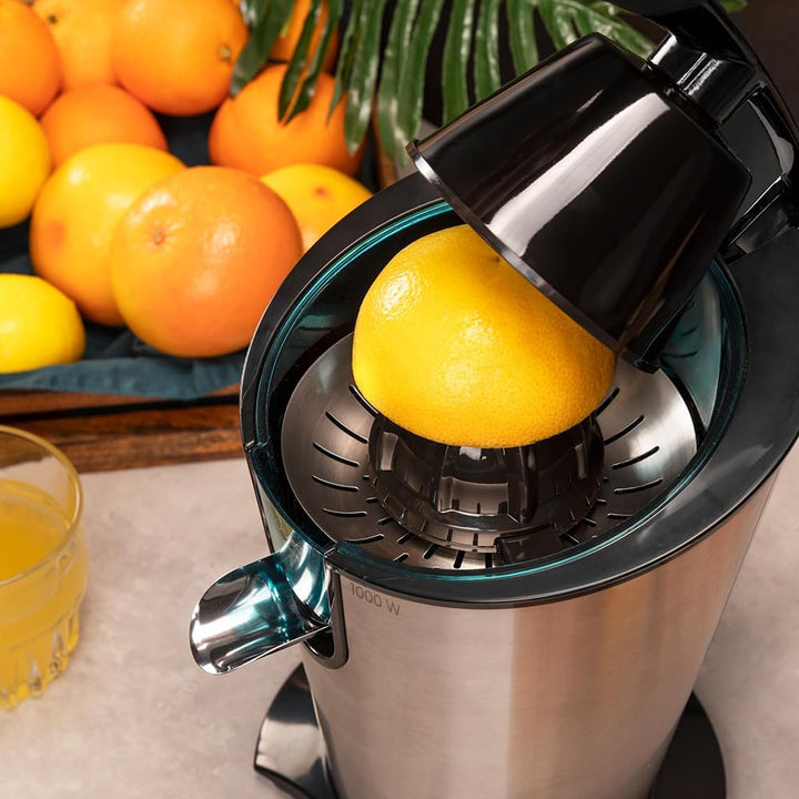 Cecotec Elektrische Zitruspresse für Orangen EssentialVita PowerFresh 1000 Inox. 1000W, Rostfreier F