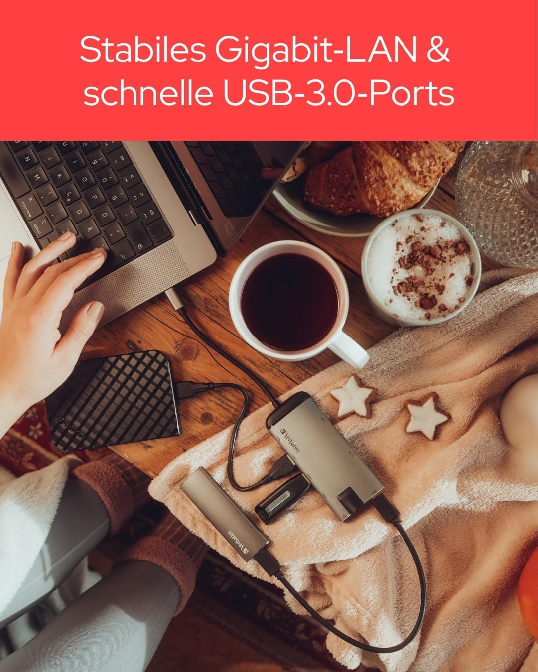 Verbatim USB-C Adapter USB 3.1 GEN 1/USB, 49142 Multiport-Hub HDMI/SDHC/MicroSDHC/RJ45, Multiport-Hu