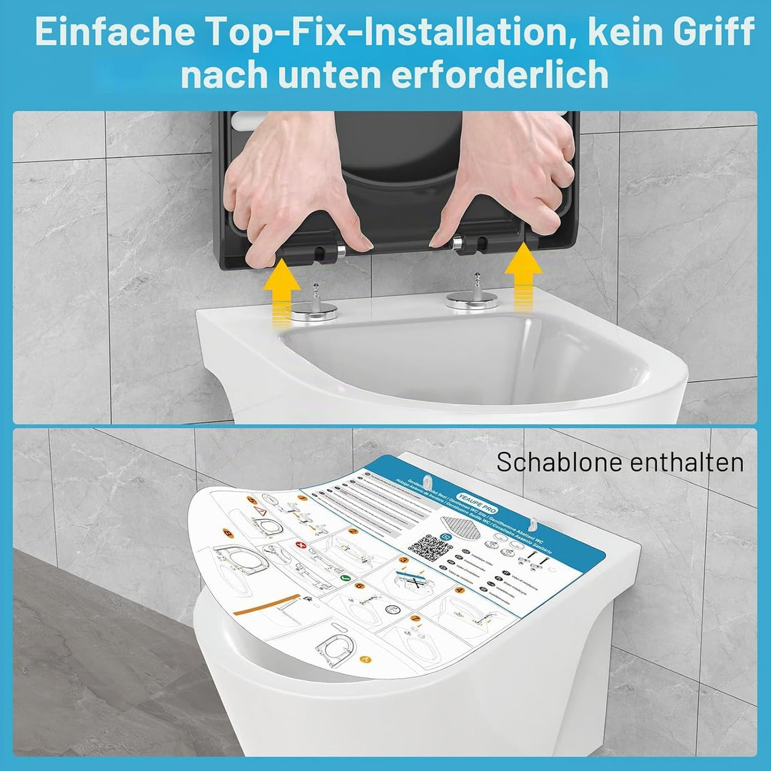 YEAUPE PRO Toilettendeckel mit Absenkautomatik D Form [KURZ] - 43,5×36,2 cm | WC Sitz mit Schnellver