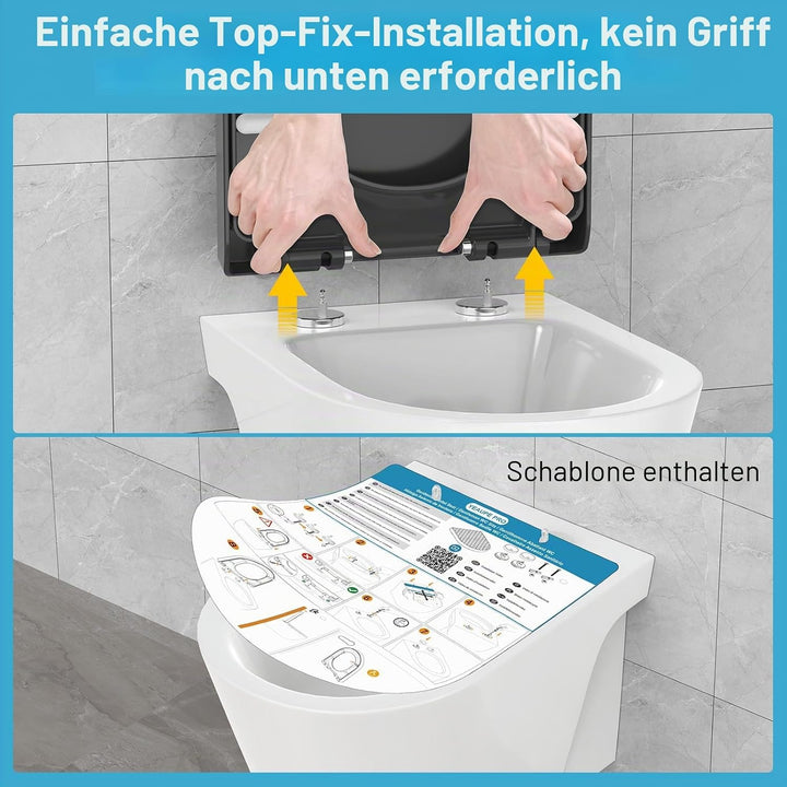 YEAUPE PRO Toilettendeckel mit Absenkautomatik D Form [KURZ] - 43,5×36,2 cm | WC Sitz mit Schnellver