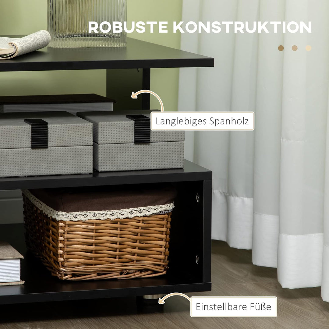 HOMCOM Beistelltisch mit 3 Regalen, Couchtisch mit verstellbaren Füssen, Nachttisch, Sofatisch für W