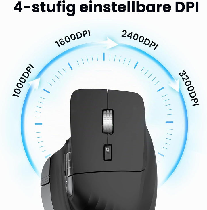 Kabellose Bluetooth Maus, Ergonomische, Wiederaufladbare, Geräuscharme Maus mit Multi-Device-Funktio