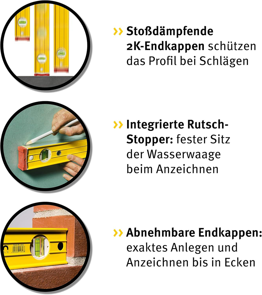 STABILA Wasserwaage Type 196-2 LED, 122 cm, extrasteifes Alu-Profil, 1 LED-Horizontal-/1 LED-Vertika