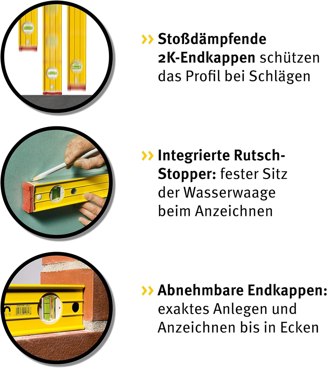 STABILA Wasserwaage Type 196-2 LED, 61 cm, extrasteifes Alu-Profil, 1 LED-Horizontal-/1 LED-Vertikal