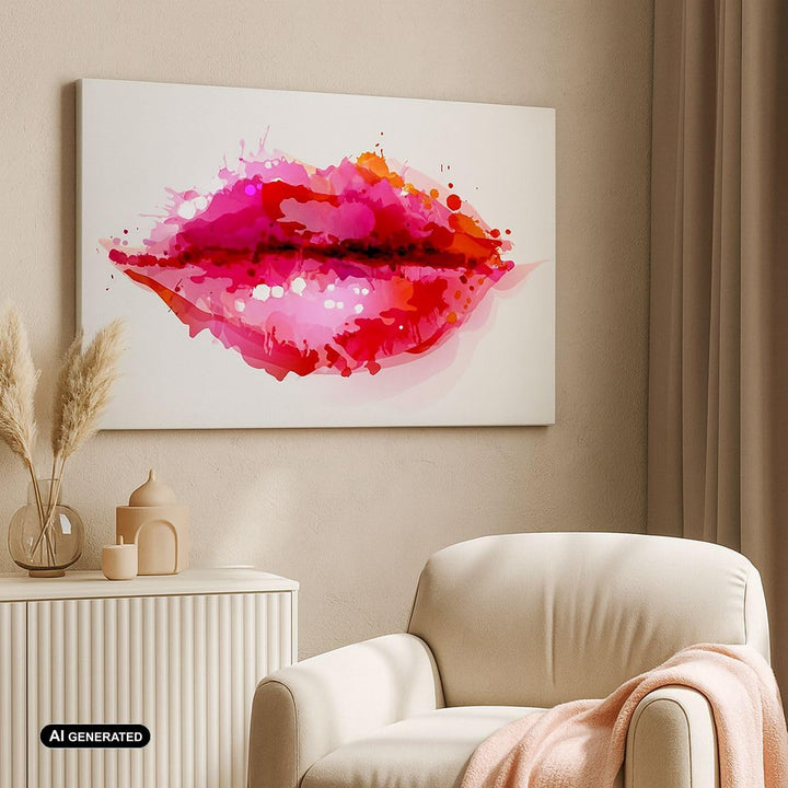 Bilder auf Leinwand 100x70cm Leinwandbild Rote Lippen glänzend Lippe Glanz Gross Wanddeko Bild Schla