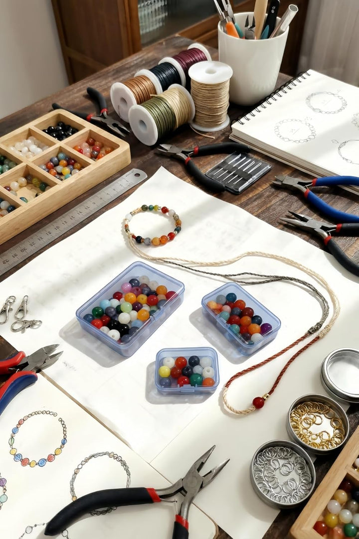 LJY 28-Stück Kleine Aufbewahrungsboxen mit Deckel, 3 Grössen, Stapelbare Sortierbox für Perlen, Bast
