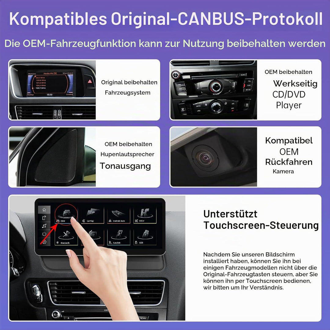 Road Top 12,3 Zoll Autoradio Drahtlos CarPlay Touchscreen für Audi Q5 2009-2017 Jahr mit 2GMMI, Auto