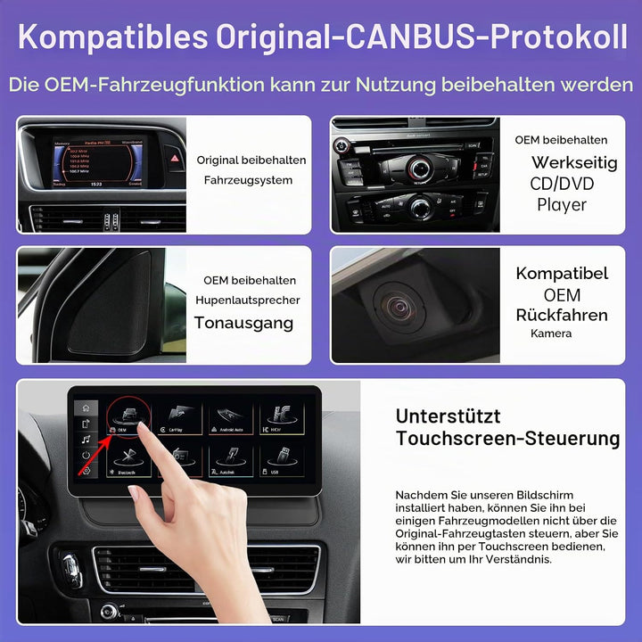 Road Top 12,3 Zoll Autoradio Drahtlos CarPlay Touchscreen für Audi Q5 2009-2017 Jahr mit 2GMMI, Auto