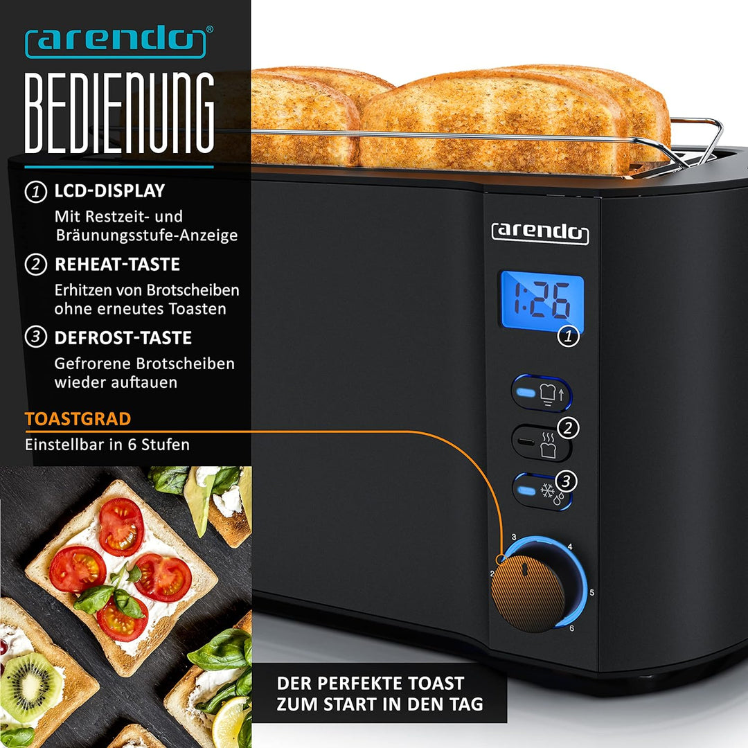 Arendo - Wasserkocher und Toaster SET Edelstahl Schwarz Wasserkocher 1,5L 40° 100°C Warmhaltefunktio