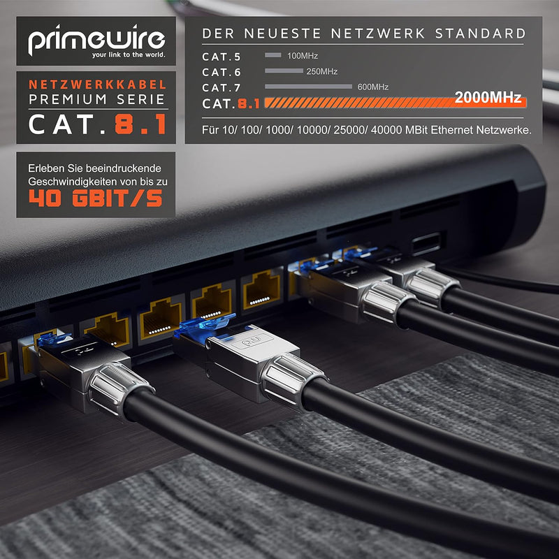 CSL - 30m Cat 8 LAN Kabel Netzwerkkabel - Glasfaser Hochgeschwindigkeit 40 Gbit/s 2000 MHz Ethernet