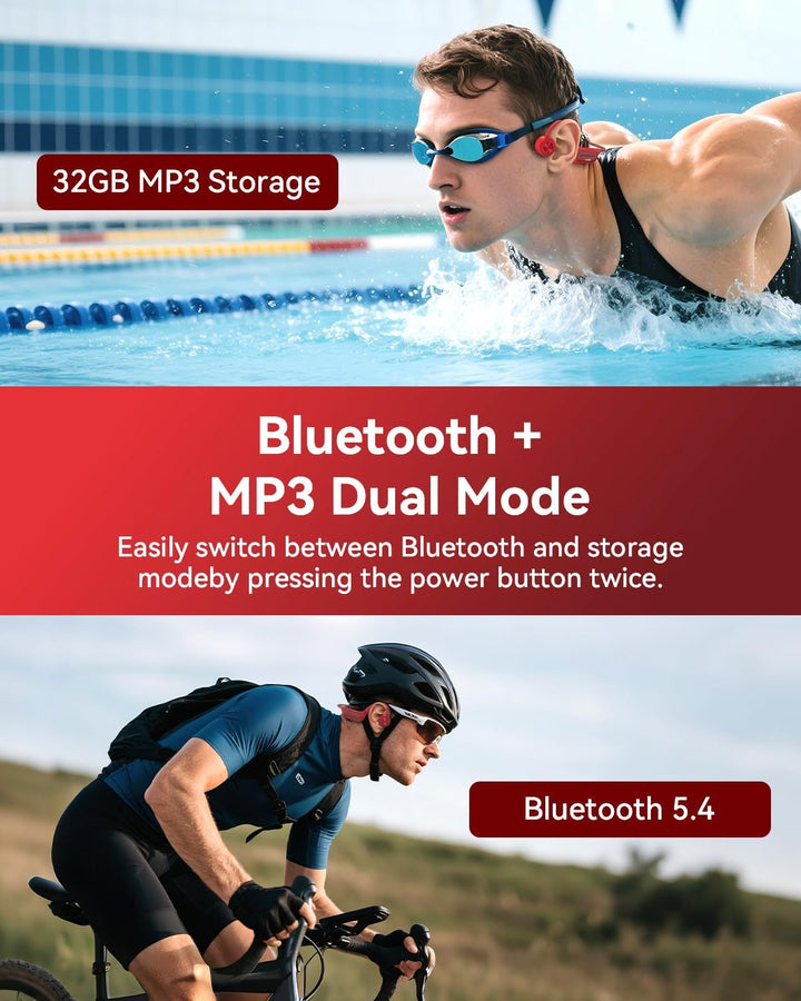 Wantek Knochenschall Kopfhörer, Bluetooth IP68 wasserdichte Kopfhörer Schwimmen mit 32GB Speicher MP