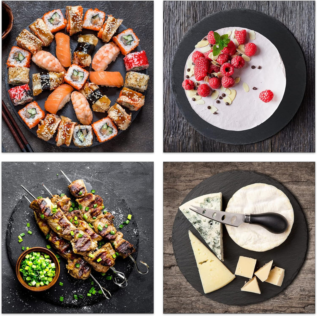 Relaxdays 24 x Schieferplatte rund, 25 cm Ø, Pizzateller zum Servieren & Beschriften, Buffet, Servie