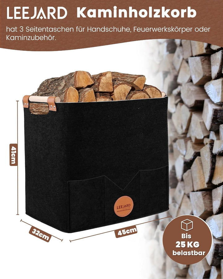 2 Holzkörbe für Kaminholz, grosser Holzkorb aus Filz, auch als Aufbewahrungstasche oder Einkaufskorb