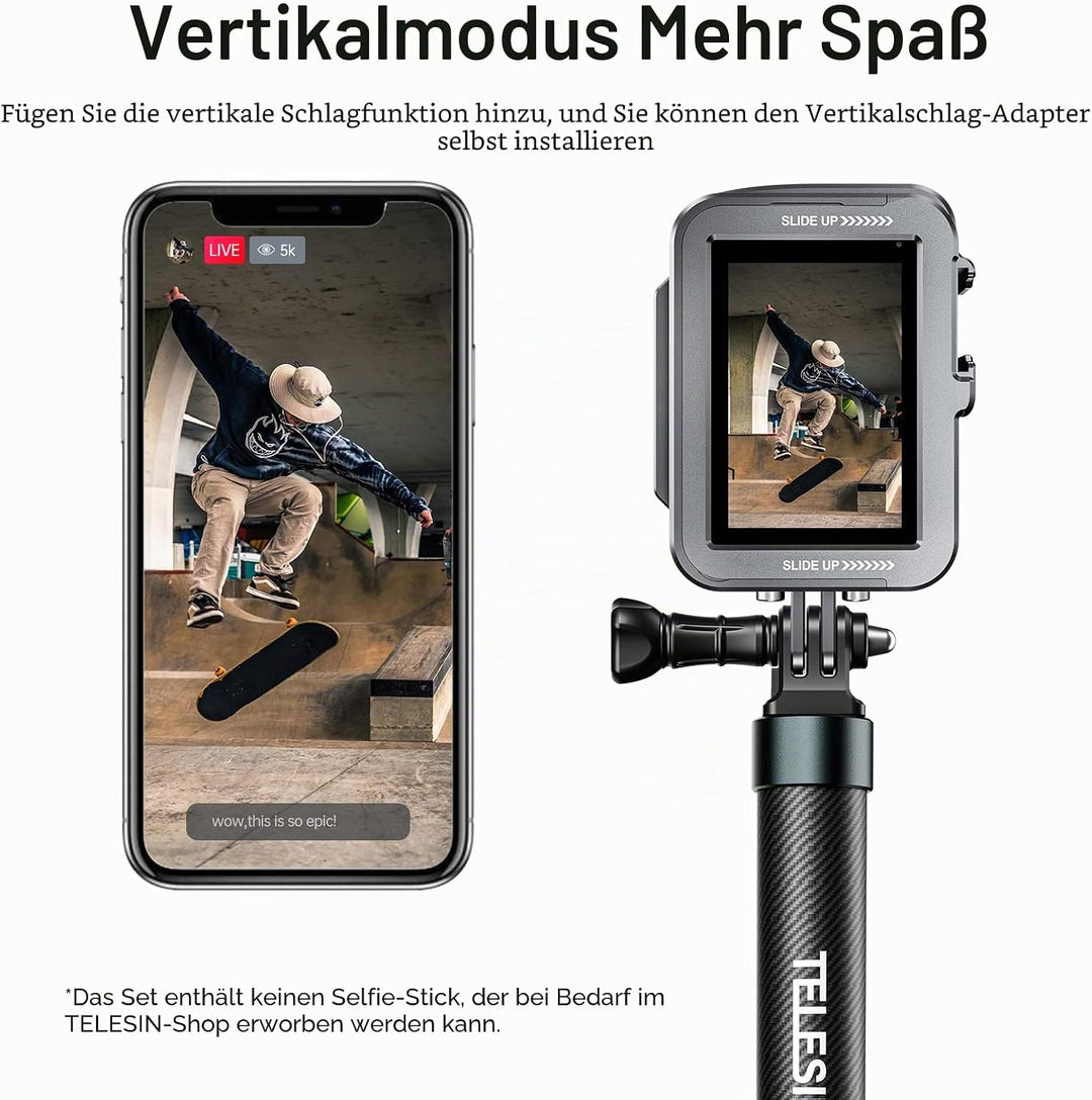 TELESIN Vertikale Aluminiumkäfig-Schutzhülle für GoPro Hero 12, 11, 10, 9, schwarz, passend für Go P