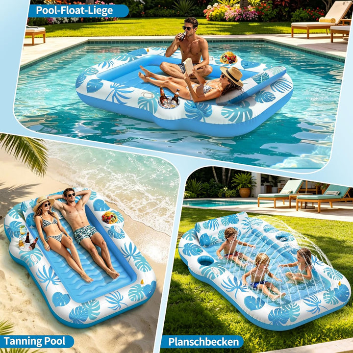 JONRRYIN Luftmatratze Pool für Erwachsene, Tanning Pool 225x190cm mit Sprühfunktion & Getränkehalter