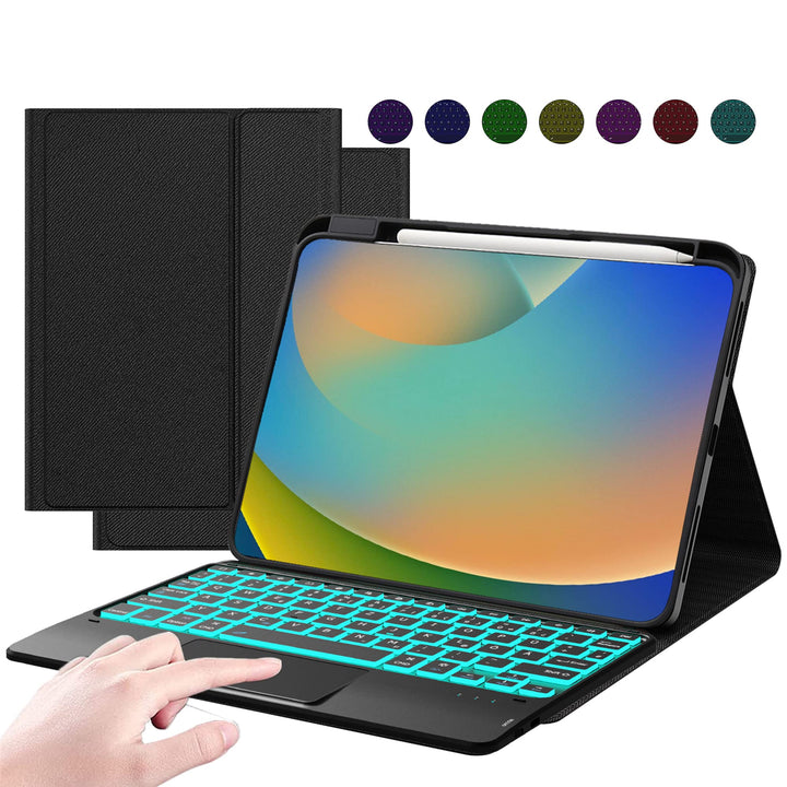 ROOFEI iPad 10. Generation Hülle mit Tastatur QWERTZ - 7 Farbige Hintergrundbeleuchtete Multi-Touch-