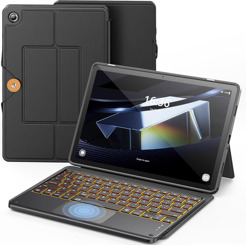 INFILAND Galaxy Tab A9 Plus Hülle mit Tastatur [Hochpräzises Touchpad], Handschlaufe & Faltbare Stän