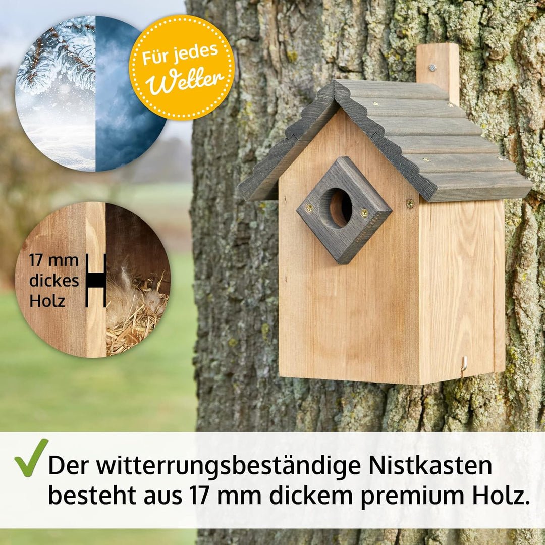 zooprinz Stabiler Nistkasten für Wildvögel/Gartenvögel - mit sicherem Schutz gegen Nesträuber – witt