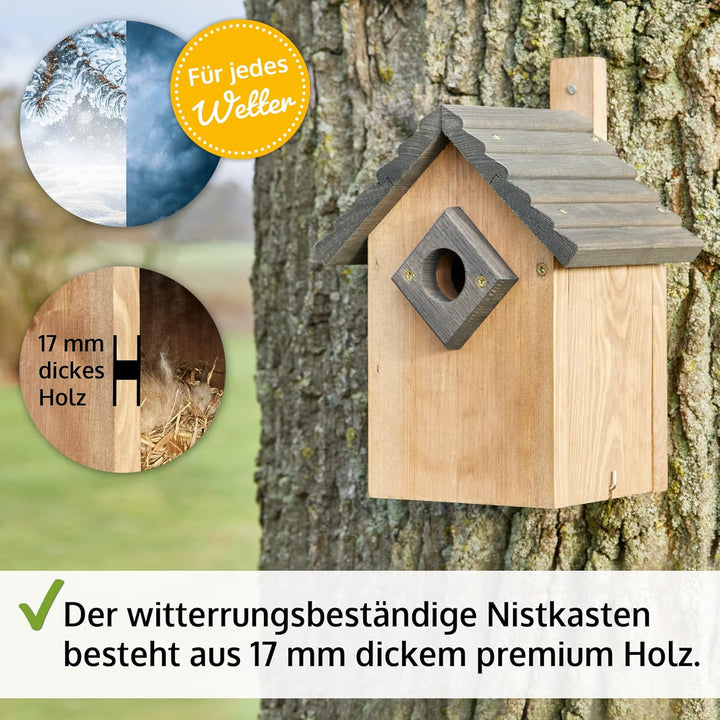zooprinz Stabiler Nistkasten für Wildvögel/Gartenvögel - mit sicherem Schutz gegen Nesträuber – witt