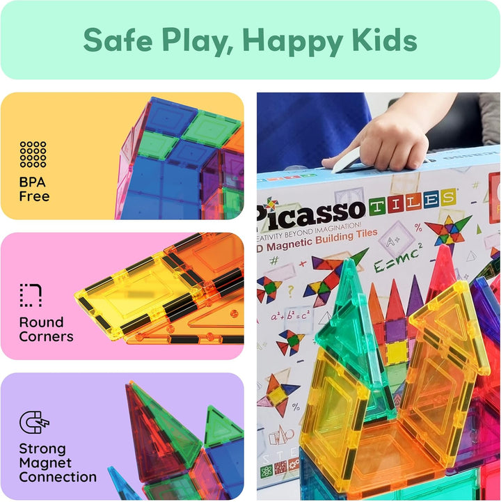 PicassoTiles 100 Piece Magnetic Playboards Tiles Set Magnet Toys for Toddlers STEM Building Blocks S