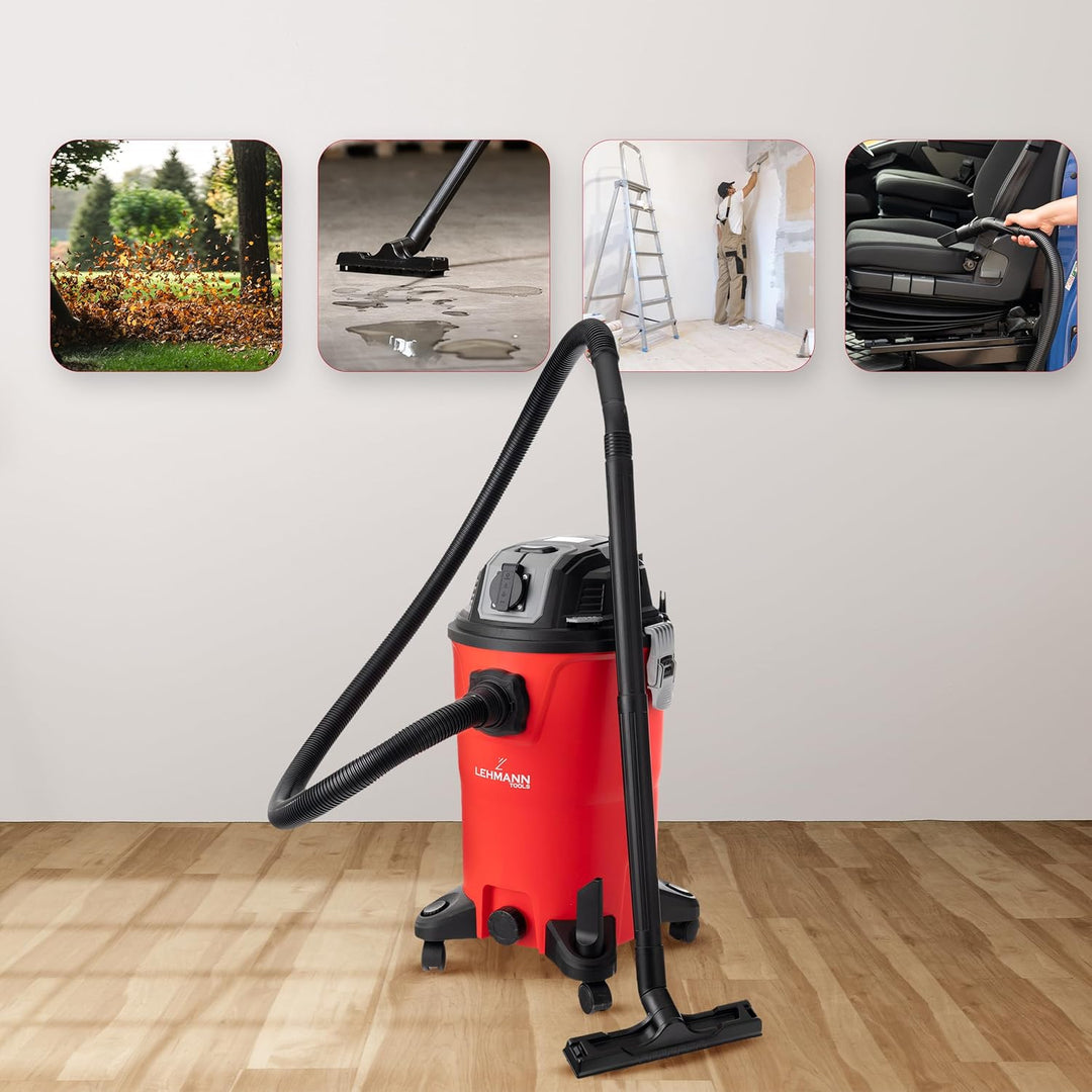 LEHMANN Industriestaubsauger 30L - Nass Trockensauger mit Steckdose - Blasfunktion - Doppelfilteranl