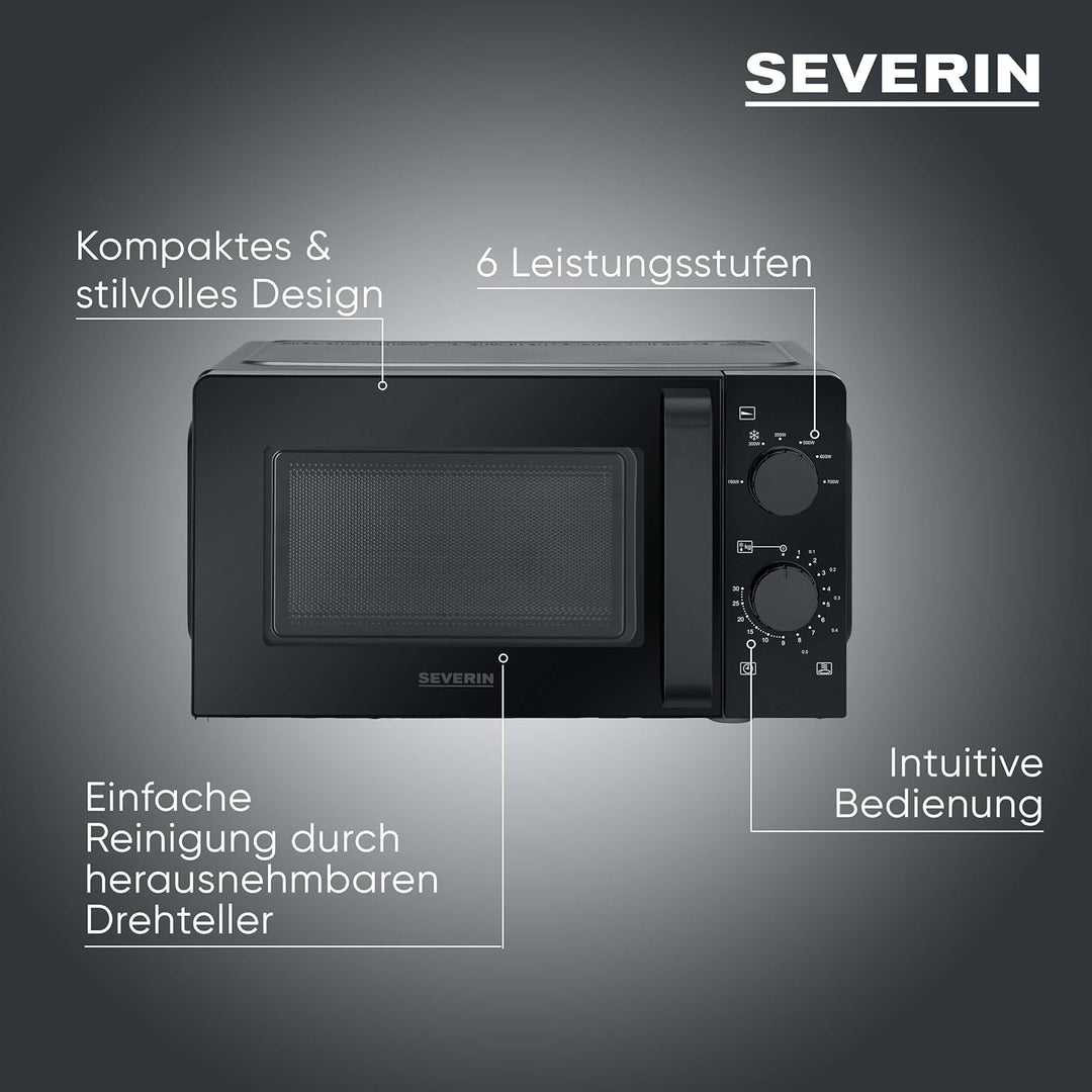SEVERIN Mikrowelle Solo, zum Auftauen und Erhitzen, Mikrowellengerät mit Drehteller und 6 Leistungss