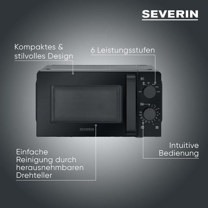 SEVERIN Mikrowelle Solo, zum Auftauen und Erhitzen, Mikrowellengerät mit Drehteller und 6 Leistungss