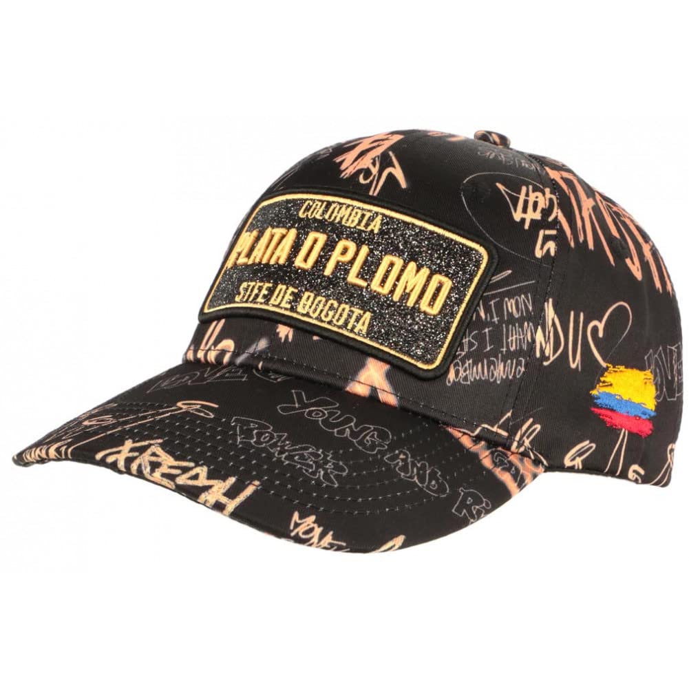 Kappe Plata o Plomo Orange und Schwarz Strass Fashion Rich Colombia Baseball - Grösse: Einheitsgröss