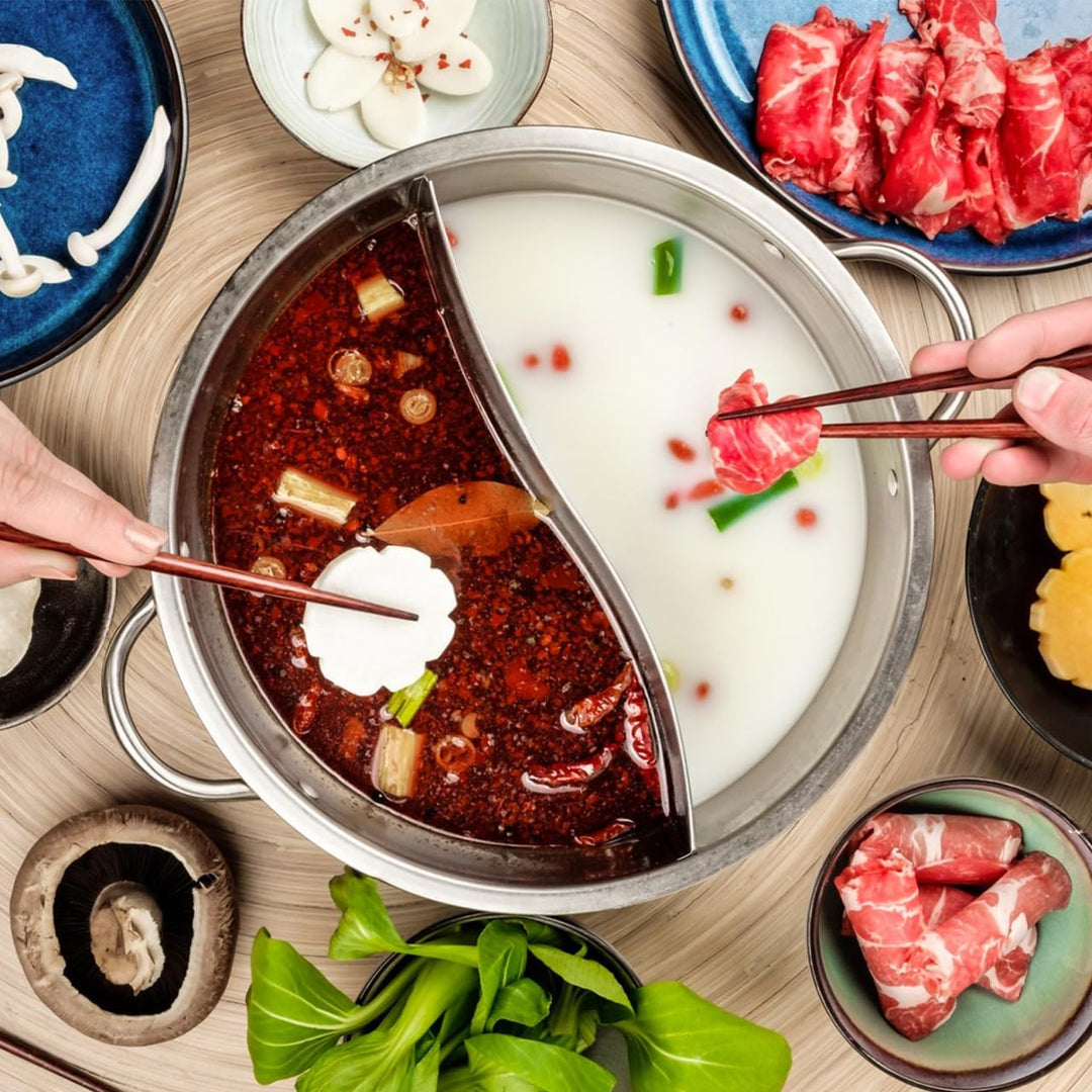 STOBAZA Hot Pot Mit Trennwand Edelstahl 32Cm Doppelseitiger Suppentopf Für Induktionsherd Und Gas Le