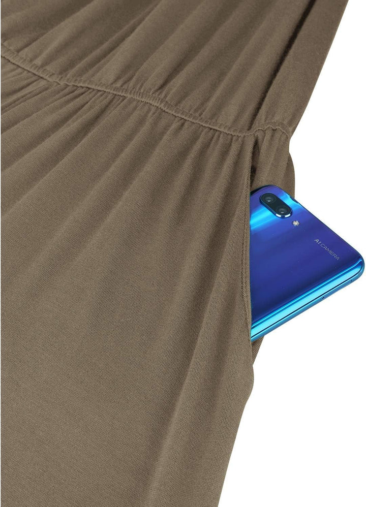 OUGES Damen Sommer Ärmellos Jumpsuit Overall Lang Hosenanzug Casual Playsuit Romper mit Taschen M Ka