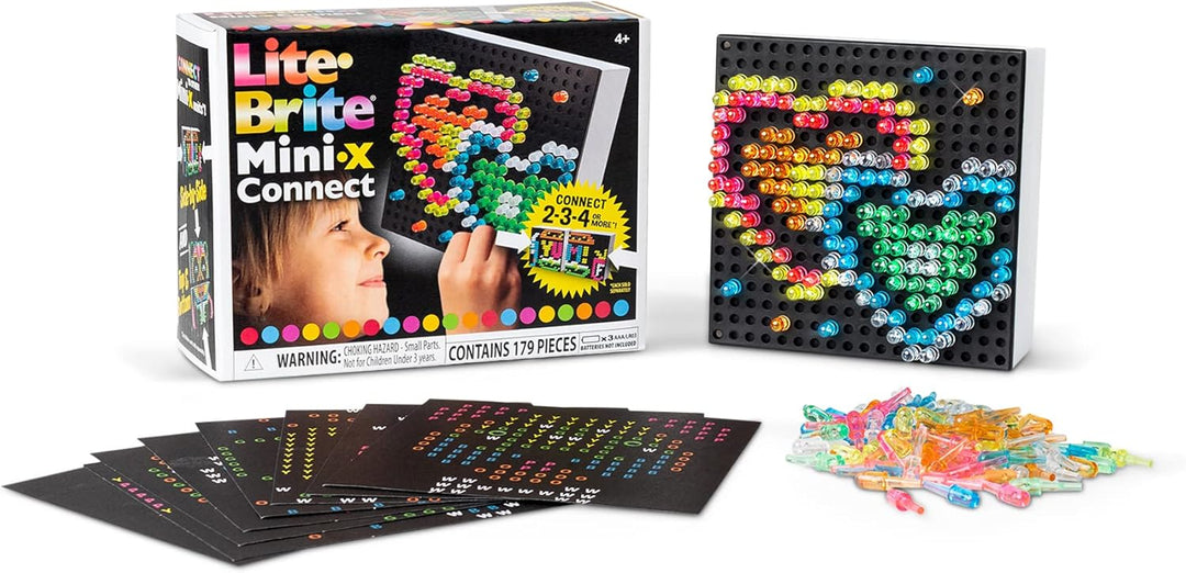 Basic Fun 02322 Lite Brite Mini-X Connect, beleuchtetes Zeichenbrett, Mini-LED-Zeichenbrett mit Farb
