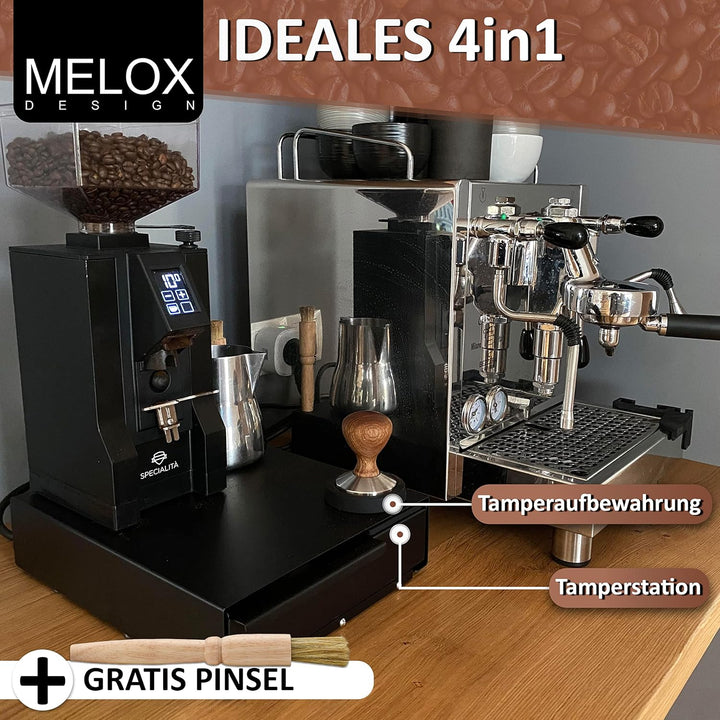 MELOX - XXL 4-in-1 Abschlagbehälter mit Sudschublade für Siebträger mit Tamper-Station & Reinigungs-