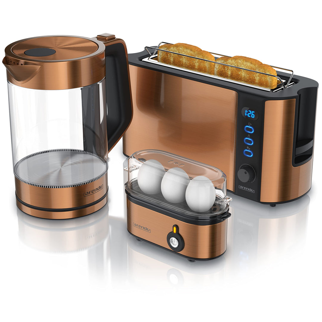 Arendo - Wasserkocher und Toaster im Set Edelstahl Kupfer, Wasserkocher 1,7L 2200W Warmhaltefunktion