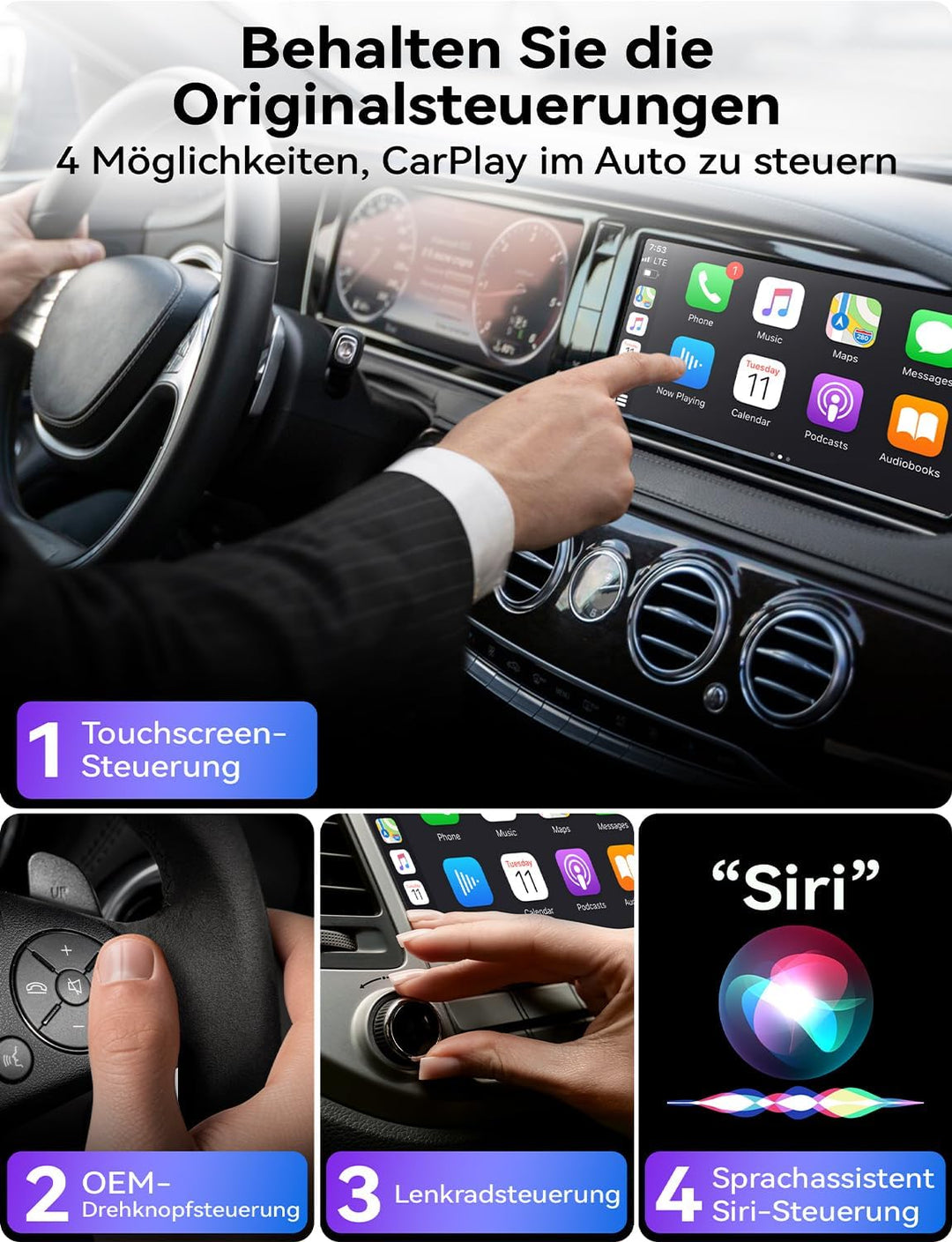 CarPlay Wireless Adapter für iPhone, Stabiler Schneller Mini, Superschnelle Upgrade von Wired auf Wi