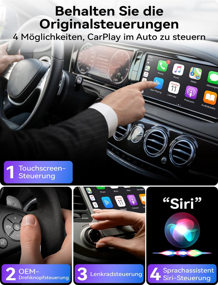 CarPlay Wireless Adapter für iPhone, Stabiler Schneller Mini, Superschnelle Upgrade von Wired auf Wi