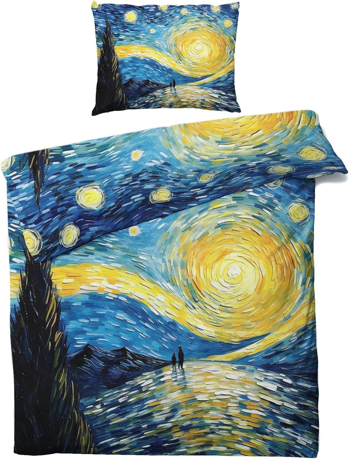 GEDAEUBA Sommer Bettwäsche 140x200 Van Gogh Sternennacht - Ölgemälde Bettbezug 140x200 2er Set, Wend