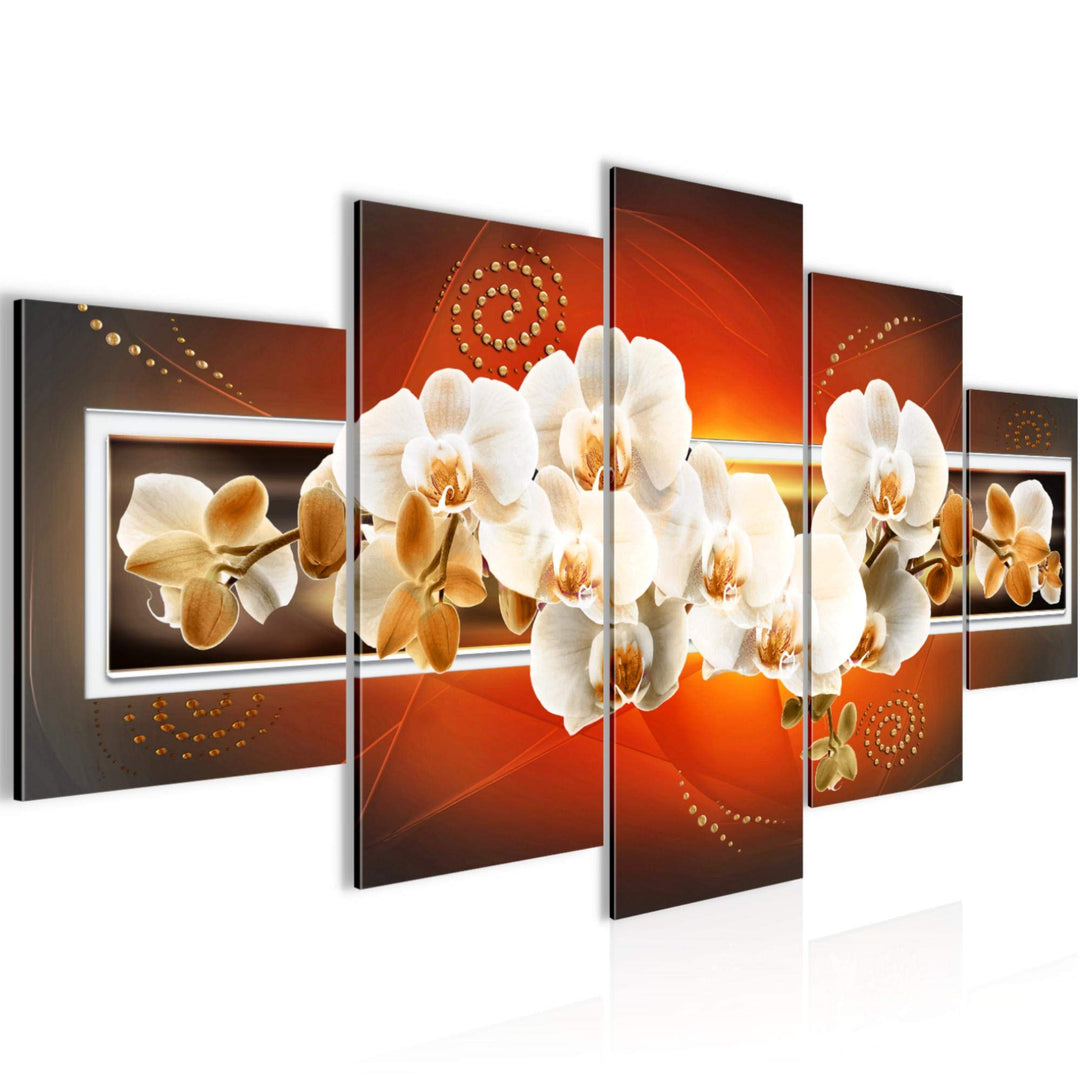 Runa Art Wandbilder Blumen Orchidee 5 Teilig Bild auf Vlies Leinwand Deko Wohnzimmer Abstrakt Rosa O