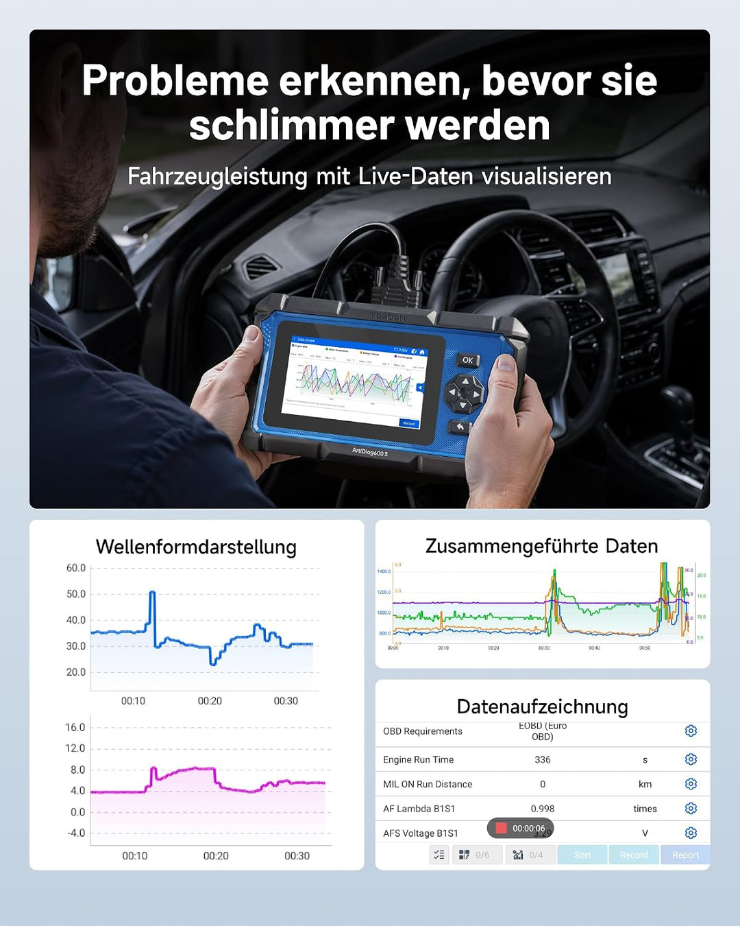 TOPDON AD600S OBD2 Diagnosegerät,8 Reset-Services für Öl,BMS,ABS,SAS,elektrische Parkbremse,Russpart