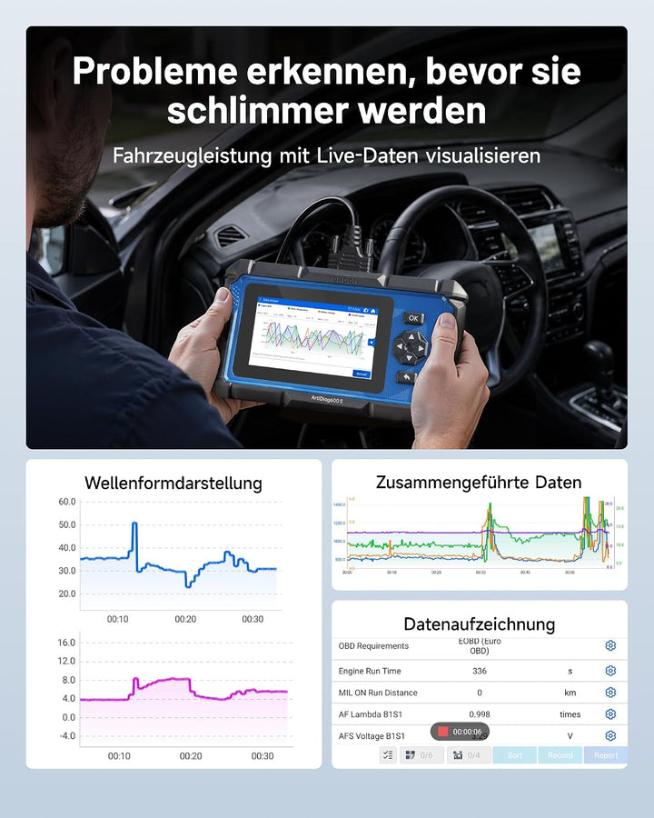 TOPDON AD600S OBD2 Diagnosegerät,8 Reset-Services für Öl,BMS,ABS,SAS,elektrische Parkbremse,Russpart