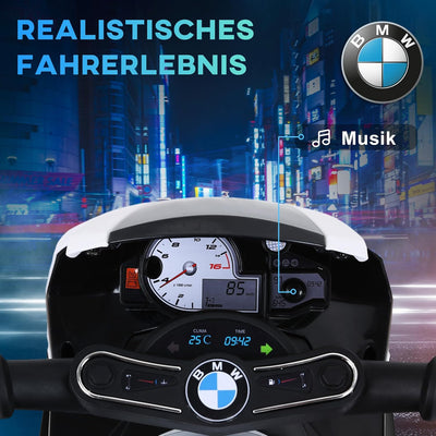 HOMCOM Elektro Kindermotorrad Kinderfahrzeug Lizensiert von BMW S1000RR Elektro-Dreirad mit Akku Sta