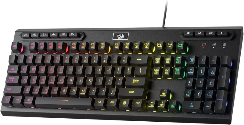 Redragon K513 RGB-Membran-Gaming-Tastatur, lineare mechanische Standardtastatur mit 104 Tasten und 5