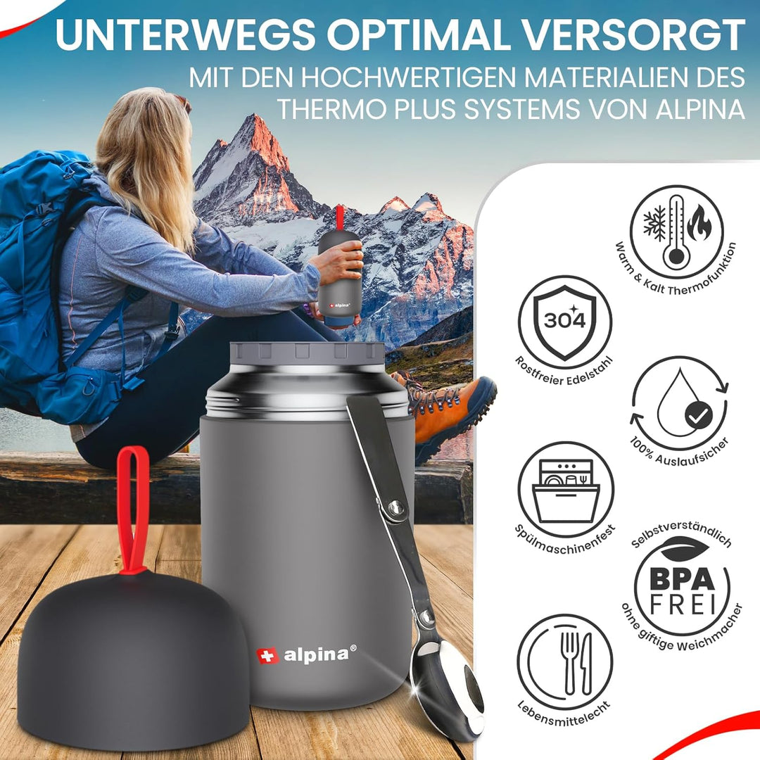 alpina Thermobehälter für Essen - SPÜLMASCHINENFESTER Thermo Becher ml mit Druckausgleich und faltba