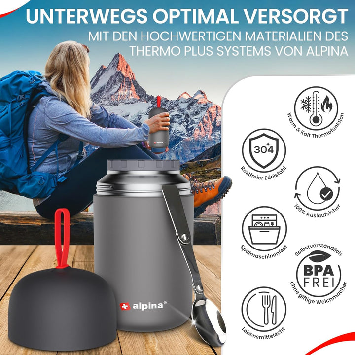 alpina Thermobehälter für Essen - SPÜLMASCHINENFESTER Thermo Becher ml mit Druckausgleich und faltba