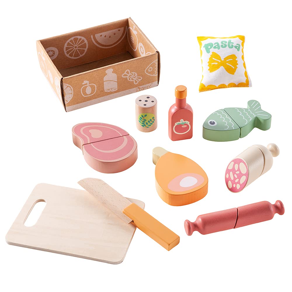 howa Kaufladen Marktstand "Lucky" aus Holz mit Markise, Tasche und 32 tlg. Kaufladenzubehör 47479