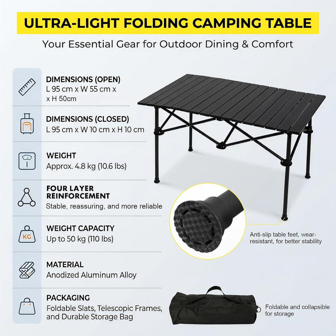 Campingtisch faltbar Klapptisch, Aufrollbare Tischplatte, Camping Falttisch Tragbar mit Tasche, Roll