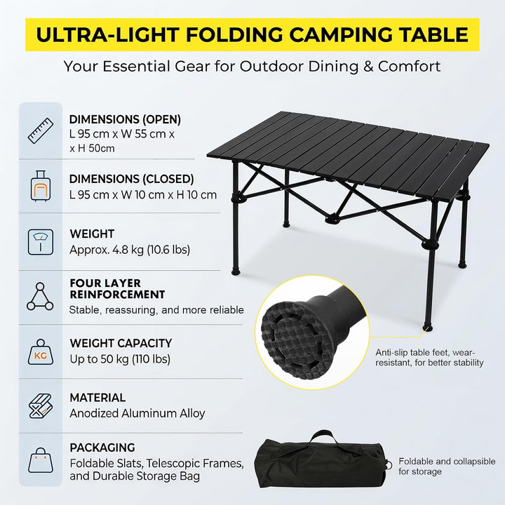 Campingtisch faltbar Klapptisch, Aufrollbare Tischplatte, Camping Falttisch Tragbar mit Tasche, Roll