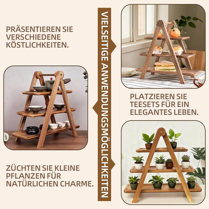 Dreistöckige Etagere aus Akazienholz, klappbar, rustikaler Präsentationsständer, geeignet für Desser