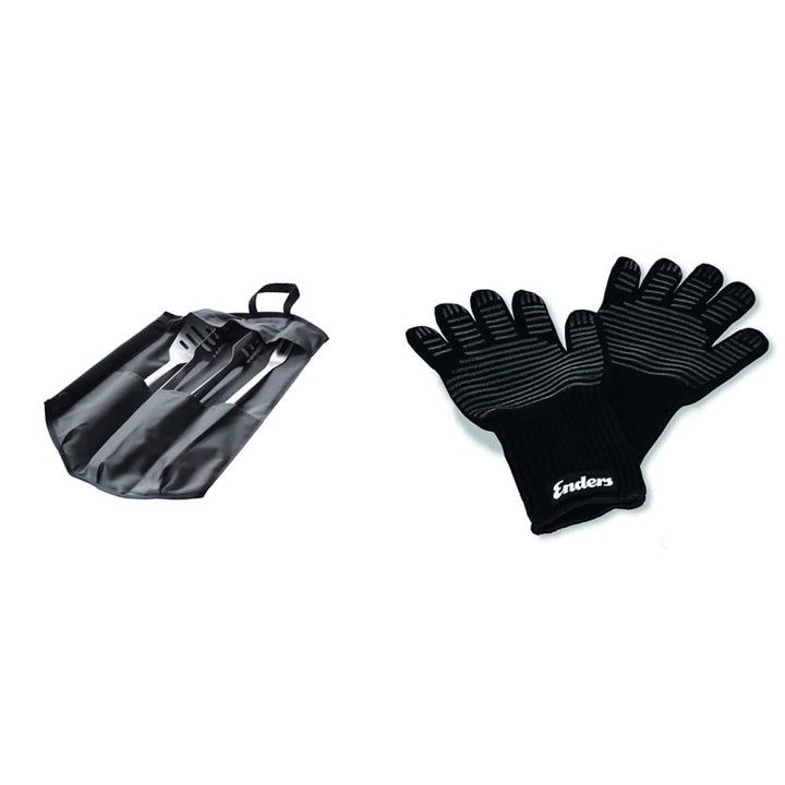 Enders® Premium GRILLBESTECK Edelstahl 3-Set INKL 8786 Grillzange Grillwender & ® Grill Handschuhe a